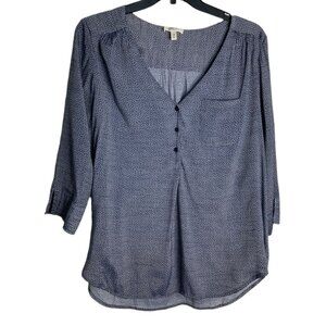 Como Blu Womens Blue and White Polka Dot Sheer V-Neck Tunic Size 1X Coastal